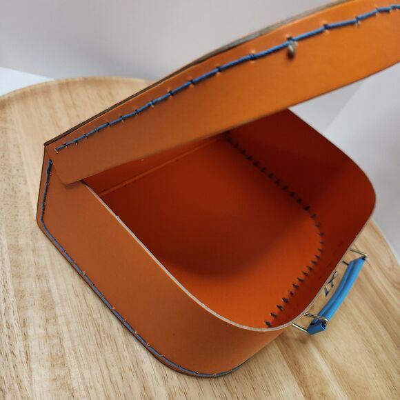 Orange Storage Box with Blue Handle – Lightweight, Decorative, Latch Closure - Picture 4 of 11